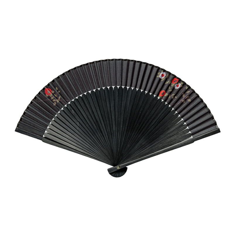 大短地布扇子 婦人用 No.26-5886 黒塗 大短地 椿