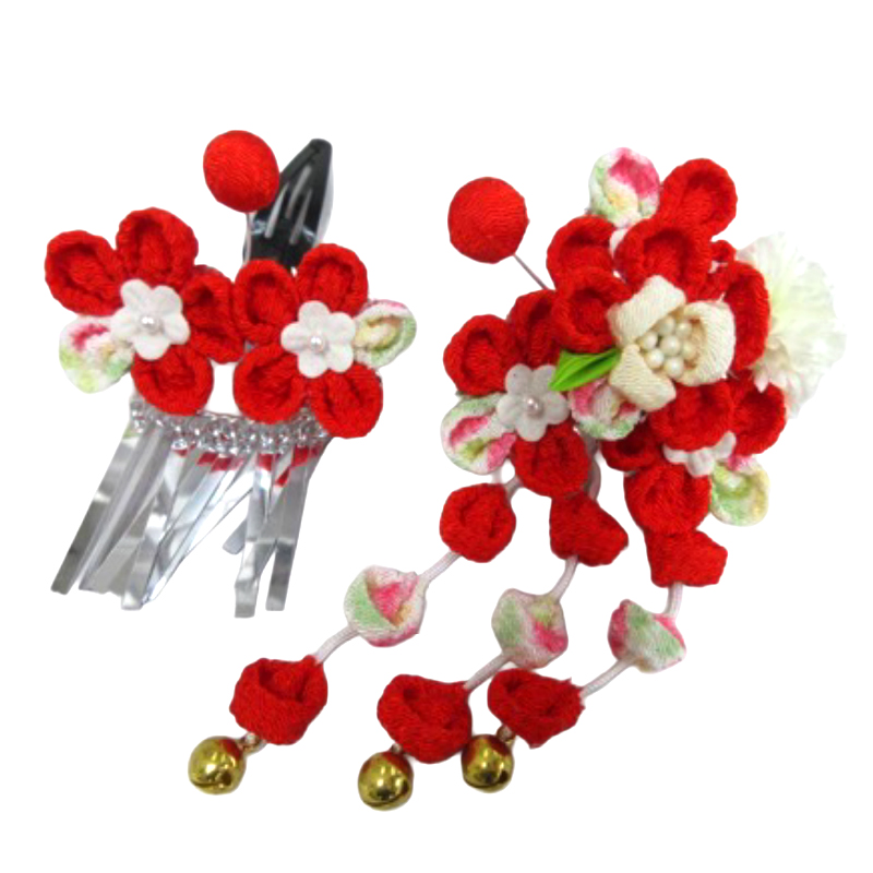 七五三 髪飾り かんざしスリーピンセット No.2502 赤