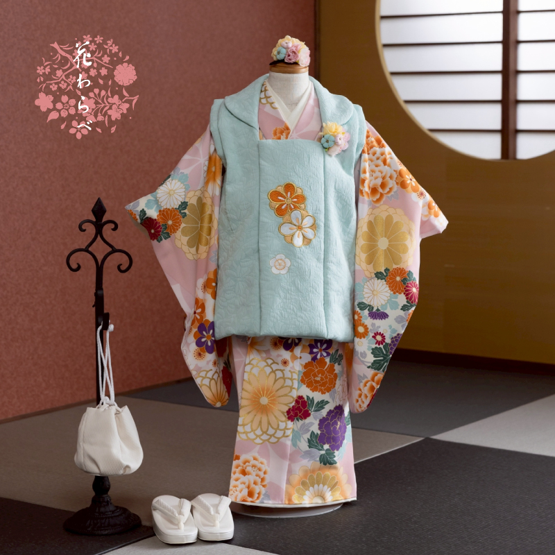  花わらべ 3才女児 被布セット WP-7 古典（ピンク×ミント）