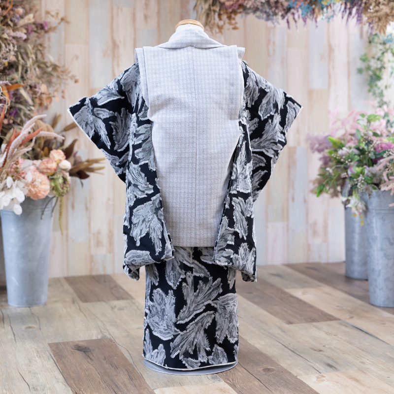  花わらべ 3才男児 被布セット DP-C 花（黒×グレー）