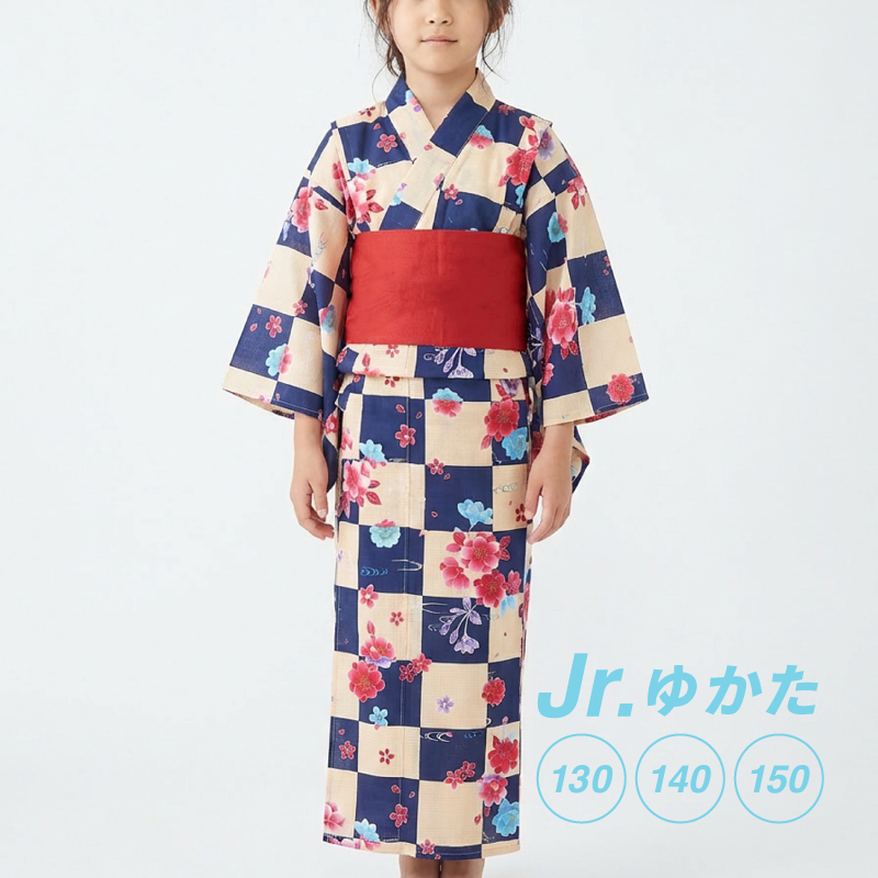 ジュニア浴衣 市松桜 [18401602]