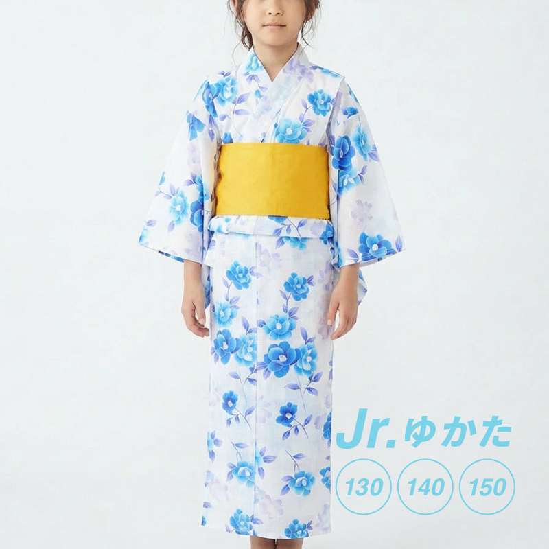 ジュニア浴衣 白地椿 [18401808]