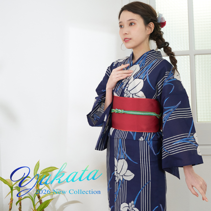 婦人ゆかた 綿麻先染め
