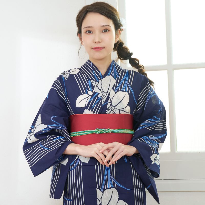 婦人ゆかた 綿麻先染め