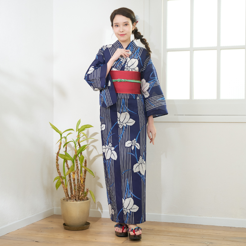 婦人ゆかた 綿麻先染め