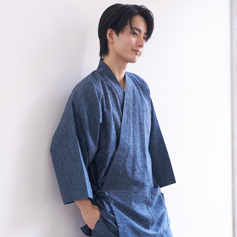 紳士作務衣 綾織り ブルー