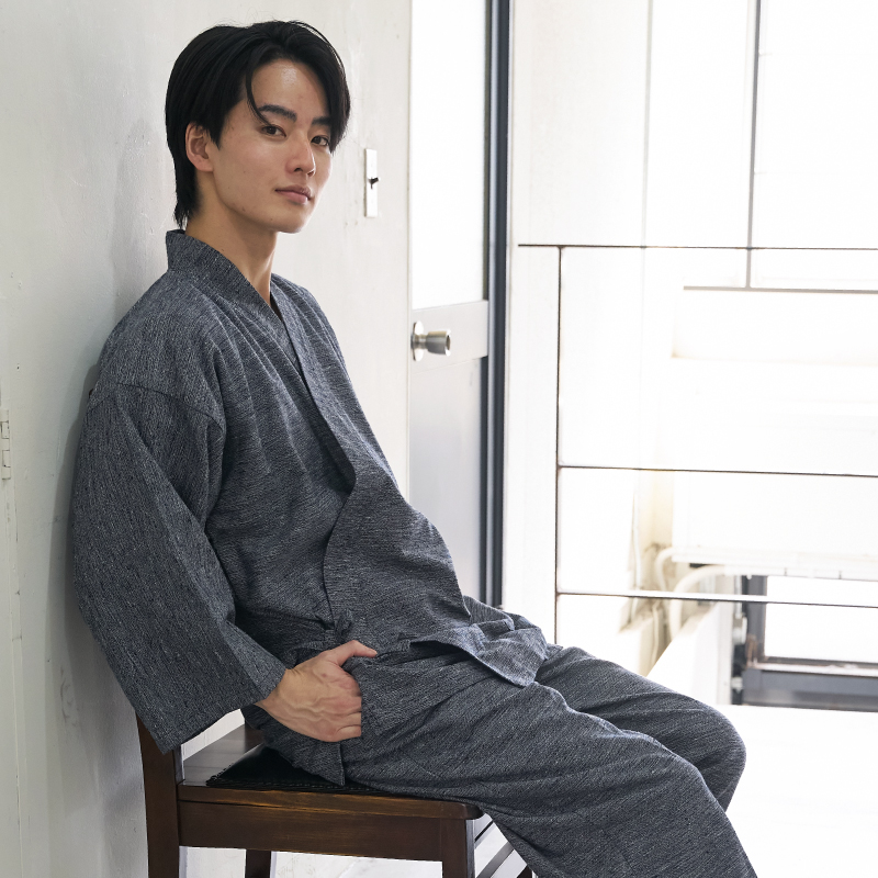 紳士作務衣 綾織り グレー