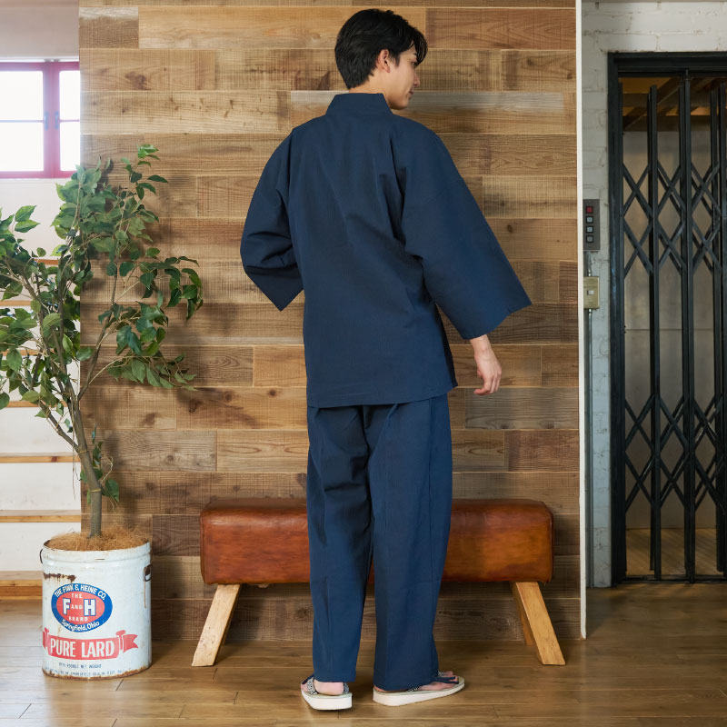 紳士作務衣 綿麻楊柳