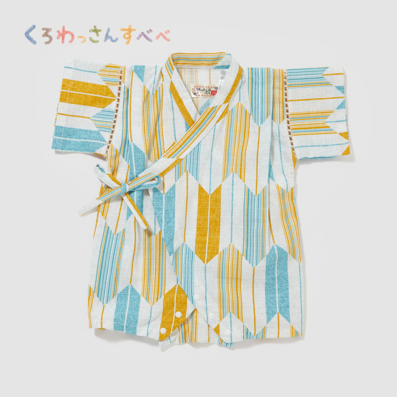 くろわっさんすべべ 甚平ロンパス 矢絣 グリーン