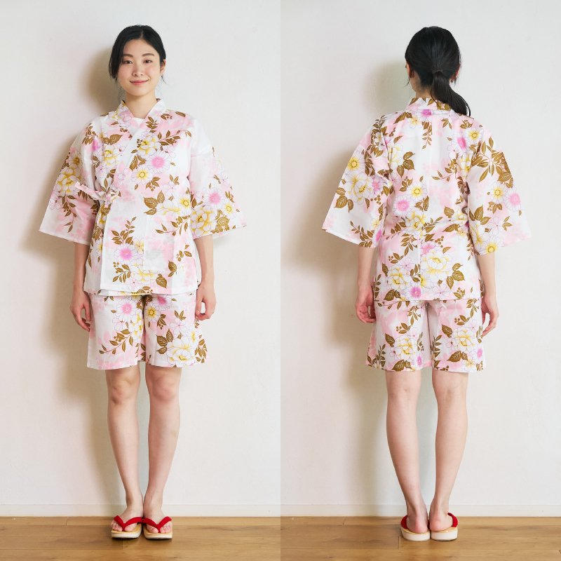レディース甚平 変わり生地 牡丹