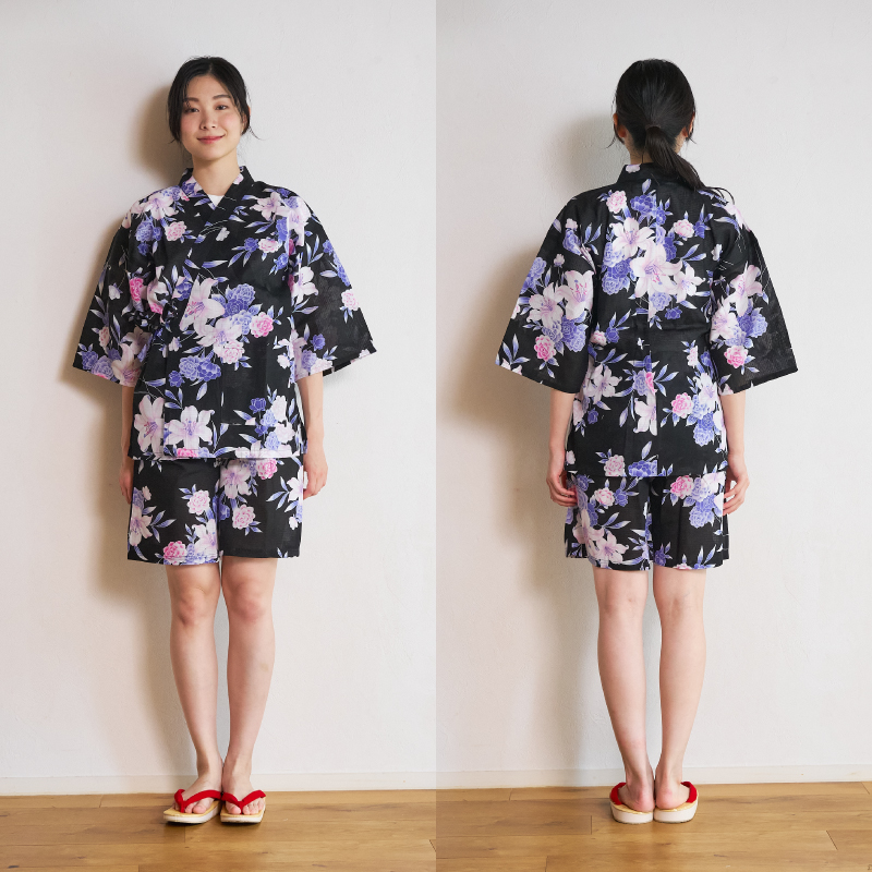 レディース甚平 変わり生地 百合