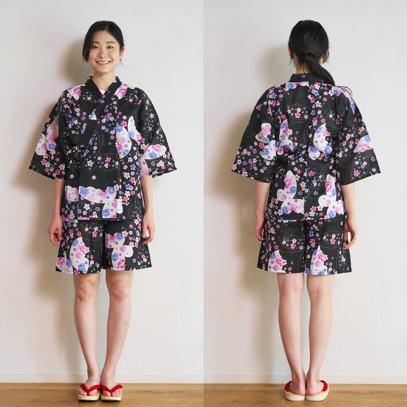 レディース甚平 変わり生地 流れ蝶