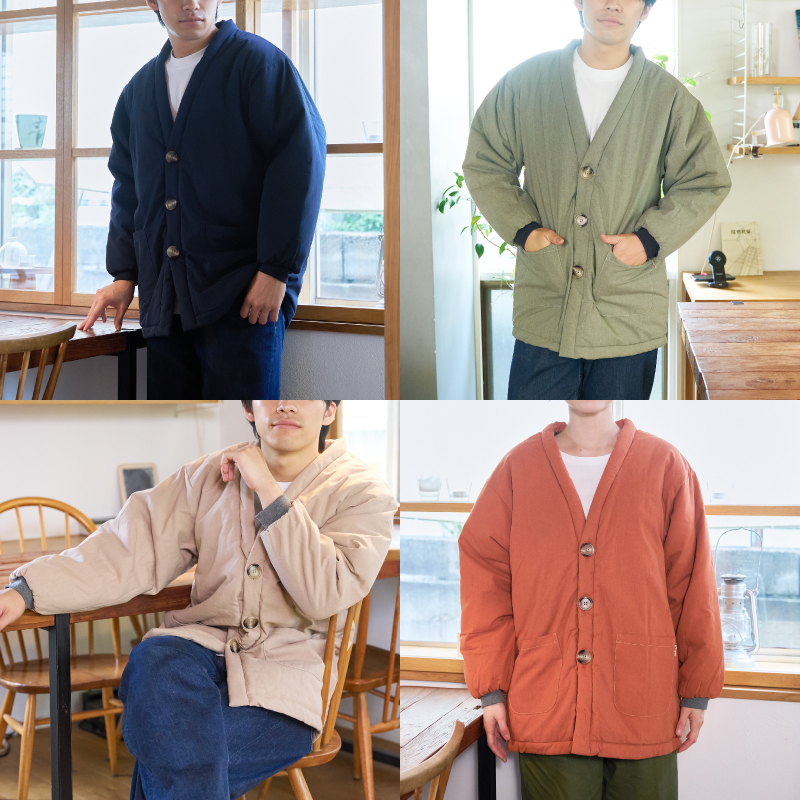 紳士リブ付き3つボタンキルト袢天