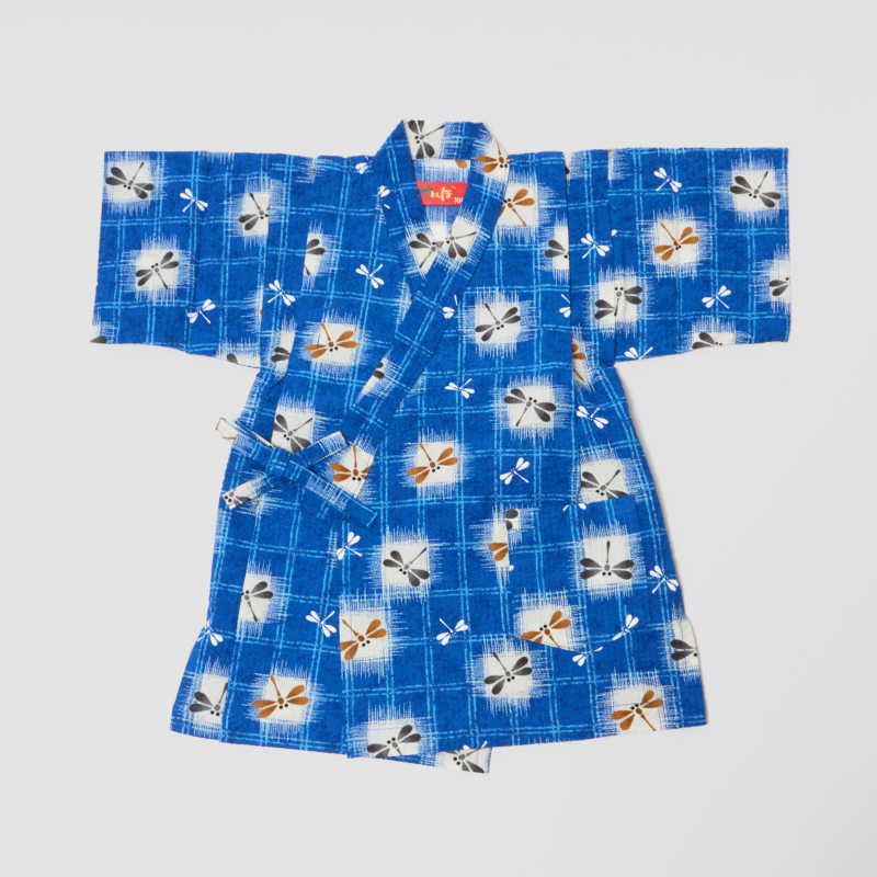 竹とんぼ 子供甚平 リップル 格子とんぼ 紺