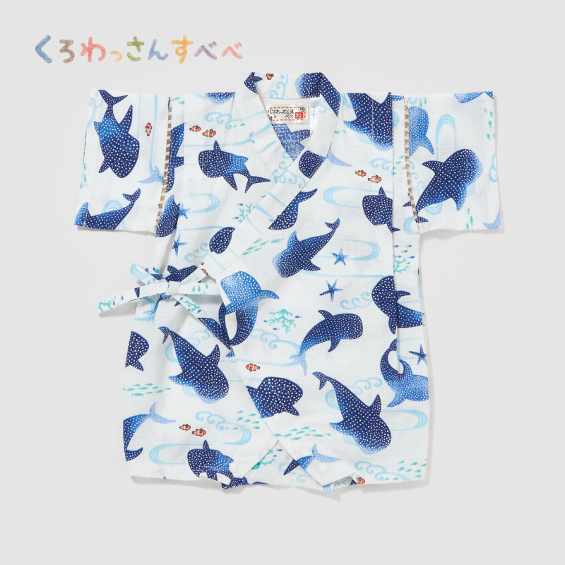 くろわっさんすべべ 甚平ロンパス じんべい鮫 ホワイト