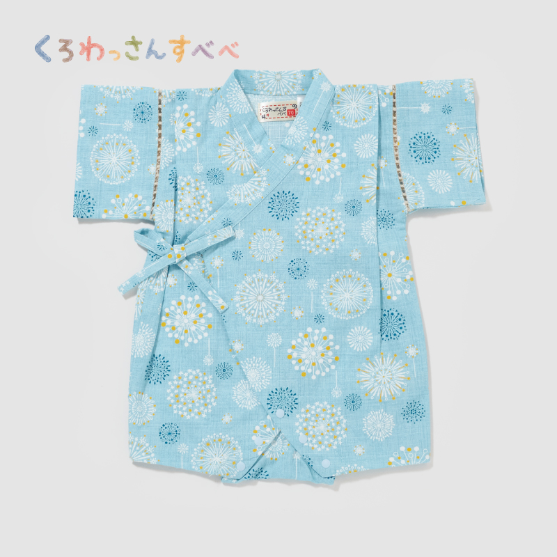 くろわっさんすべべ 甚平ロンパス 北欧花火 ブルー