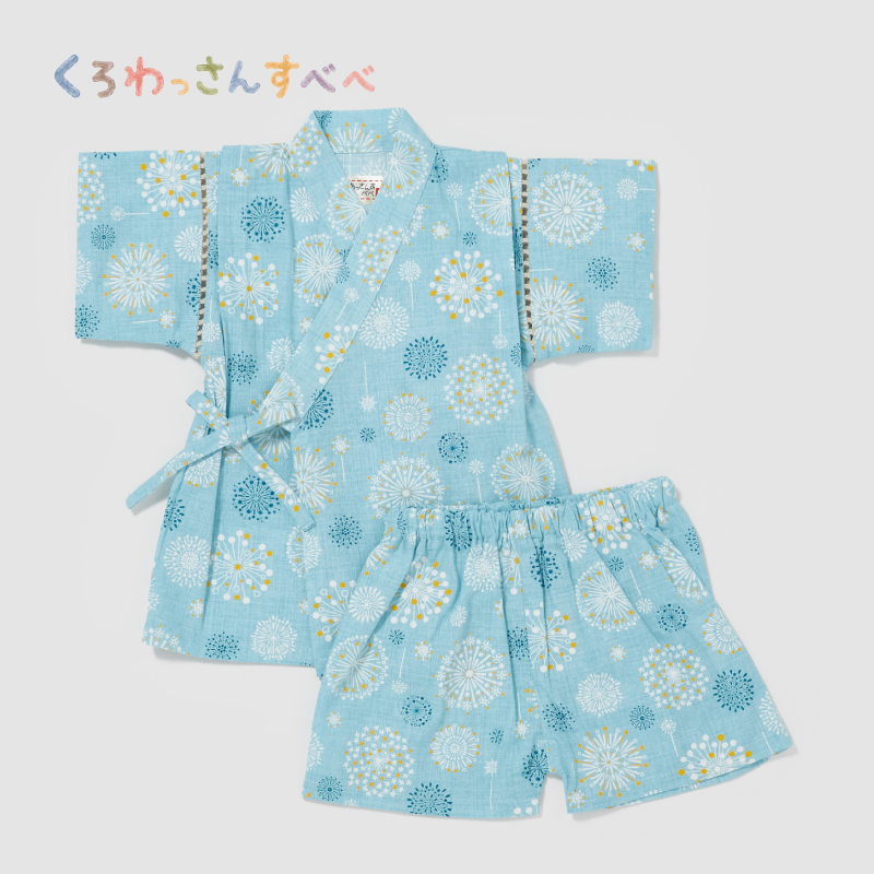くろわっさんすべべ 子供甚平 北欧花火 ブルー
