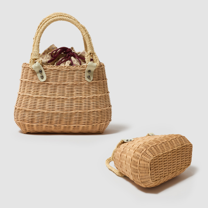 竹かごバッグ 巾着付き