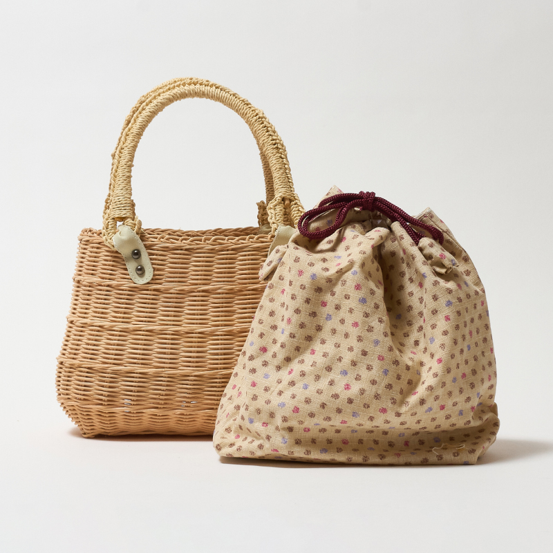 竹かごバッグ 巾着付き