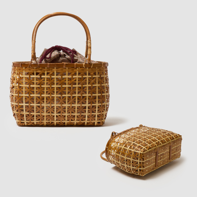 竹かごバッグ 巾着付き