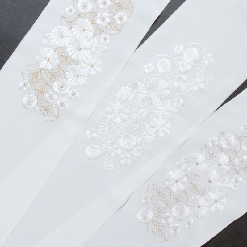 刺繍半衿 ポリエステル 七宝に菊