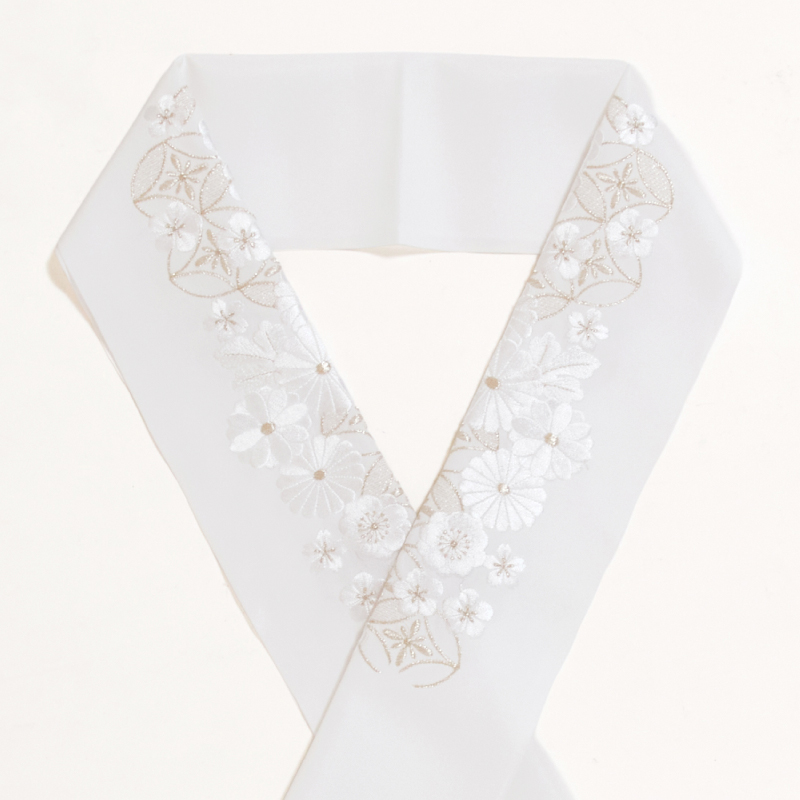 刺繍半衿 ポリエステル 七宝に菊