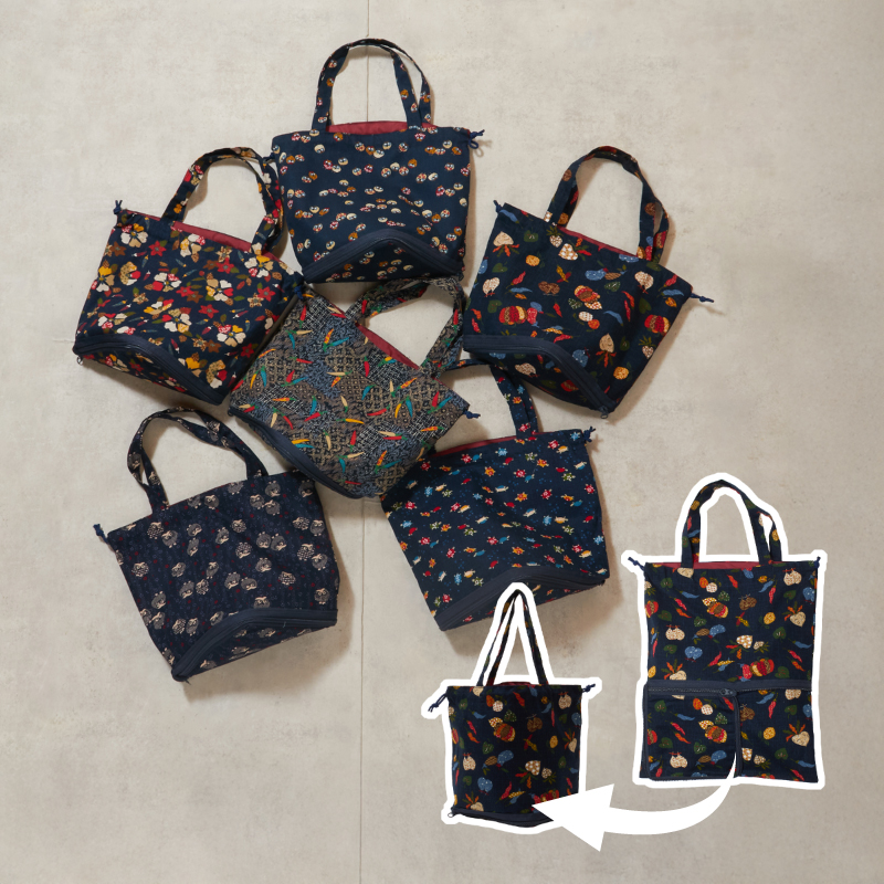 手提げと巾着の便利な2WAYバッグ 藍