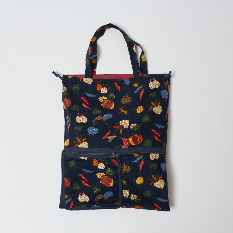 手提げと巾着の便利な2WAYバッグ 藍