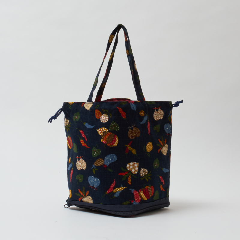 手提げと巾着の便利な2WAYバッグ 藍