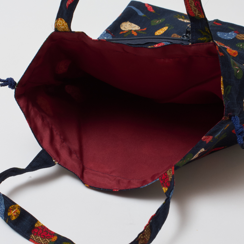 手提げと巾着の便利な2WAYバッグ 藍