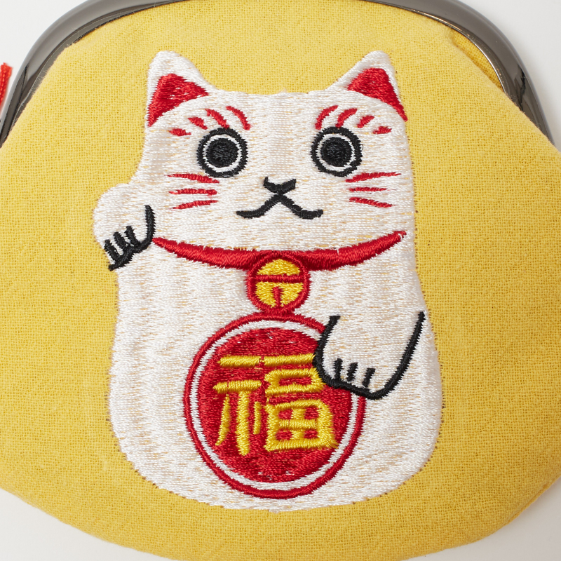 がま口ポーチ 招き猫 刺繡