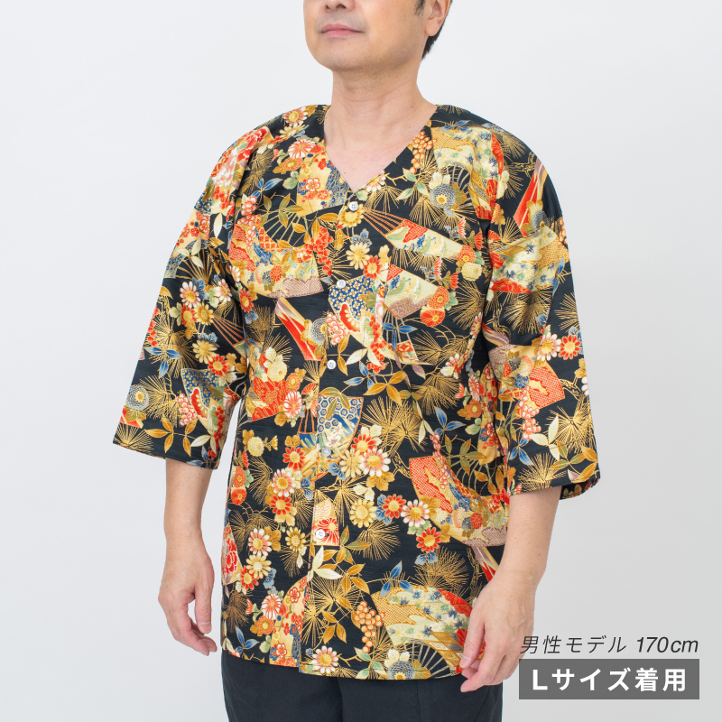 鯉口シャツ 扇面 黒