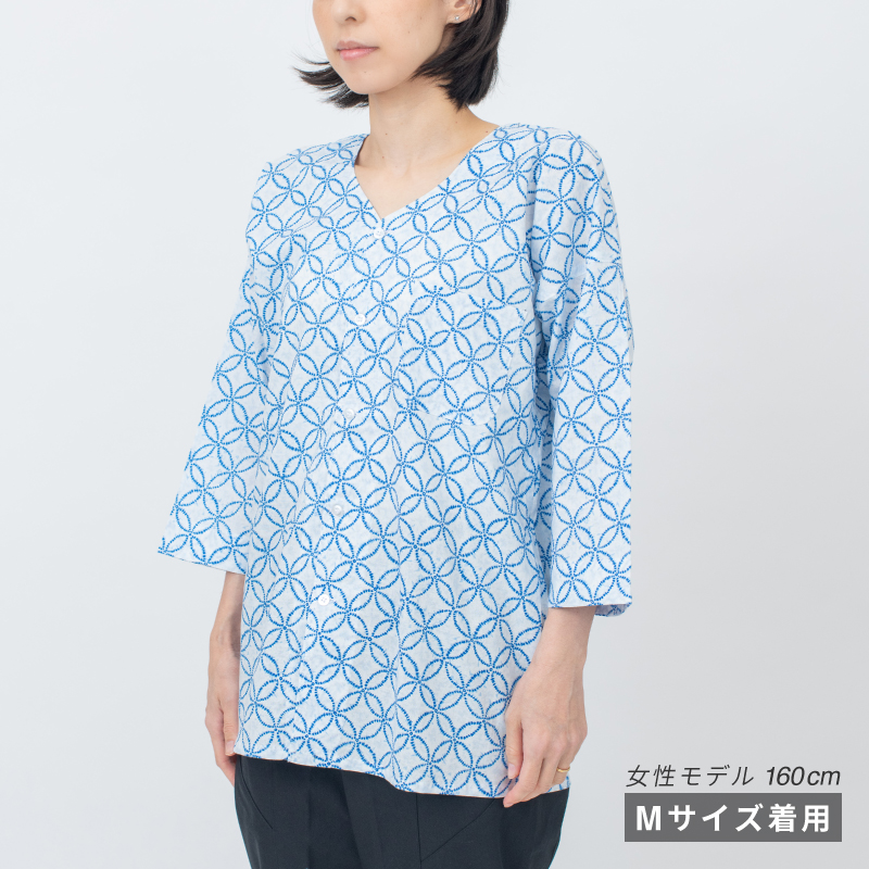 鯉口シャツ 絞り風 七宝 白