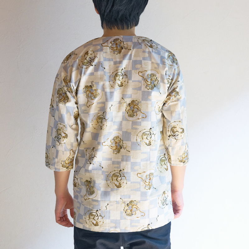 鯉口シャツ 風神雷神 グレー