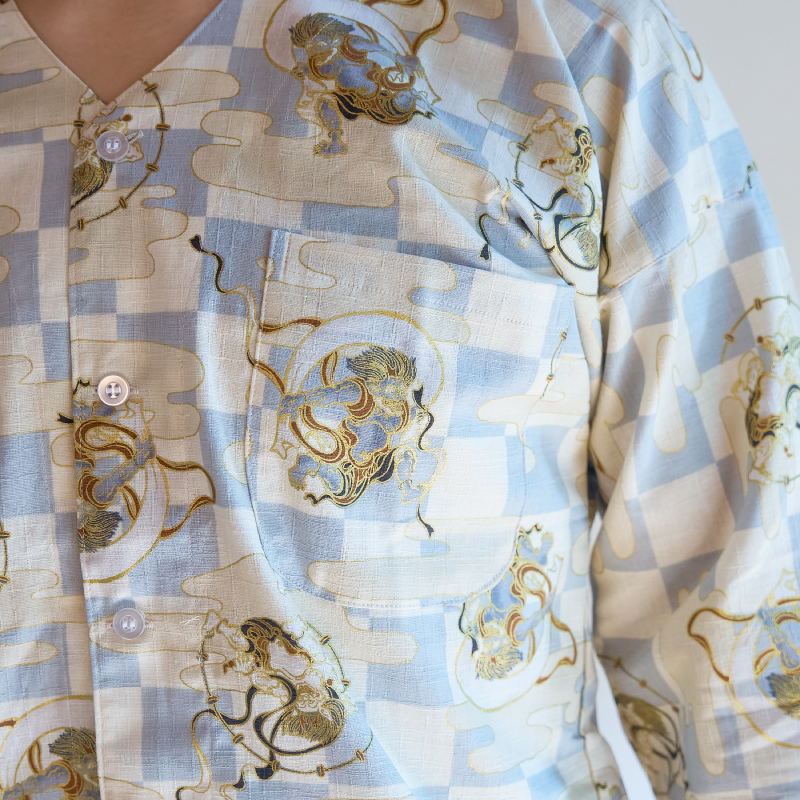 鯉口シャツ 風神雷神 グレー