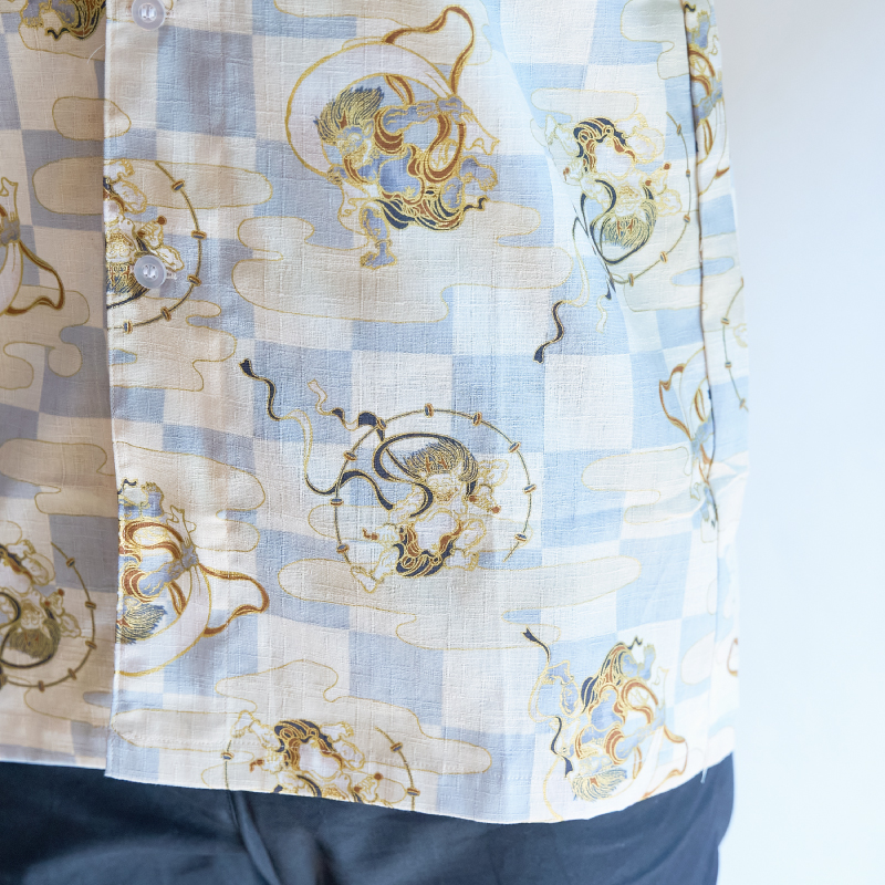 鯉口シャツ 風神雷神 グレー