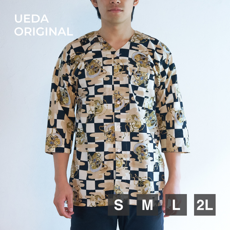 鯉口シャツ 風神雷神 ベージュ