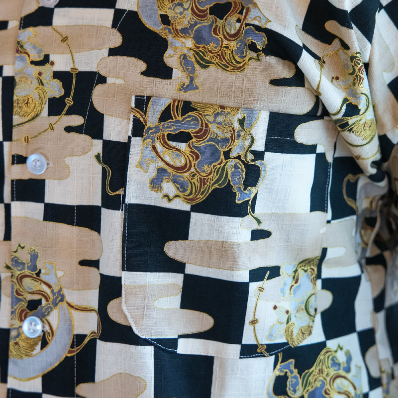 鯉口シャツ 風神雷神 ベージュ