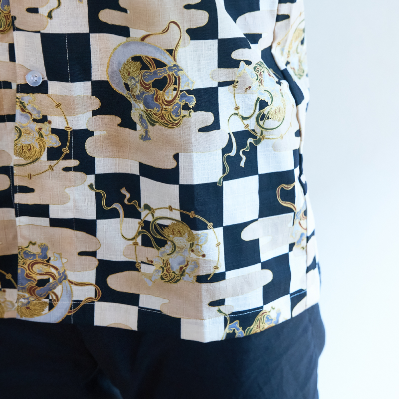 鯉口シャツ 風神雷神 ベージュ