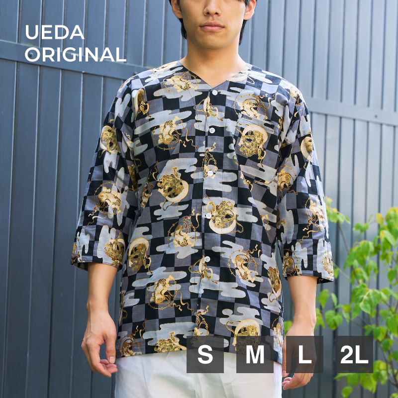 鯉口シャツ 風神雷神 ブラック