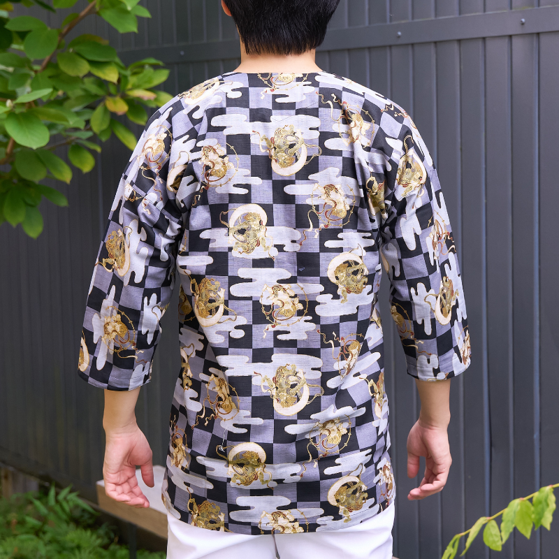 鯉口シャツ 風神雷神 ブラック