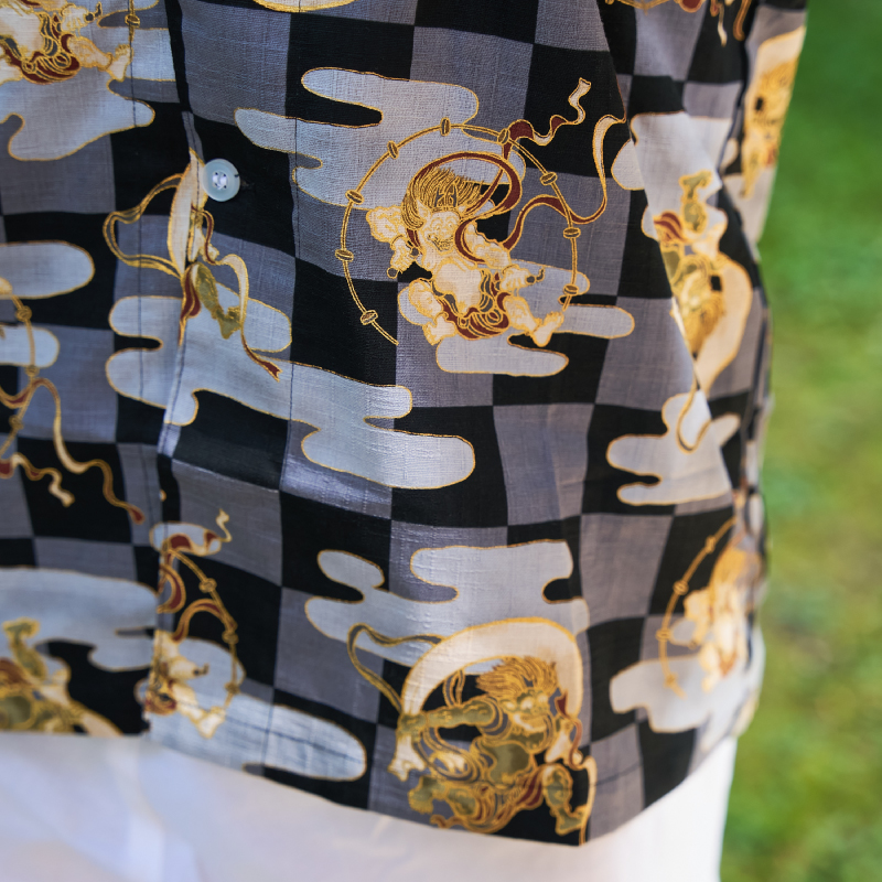 鯉口シャツ 風神雷神 ブラック