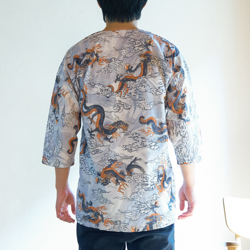 鯉口シャツ 雲竜 グレー