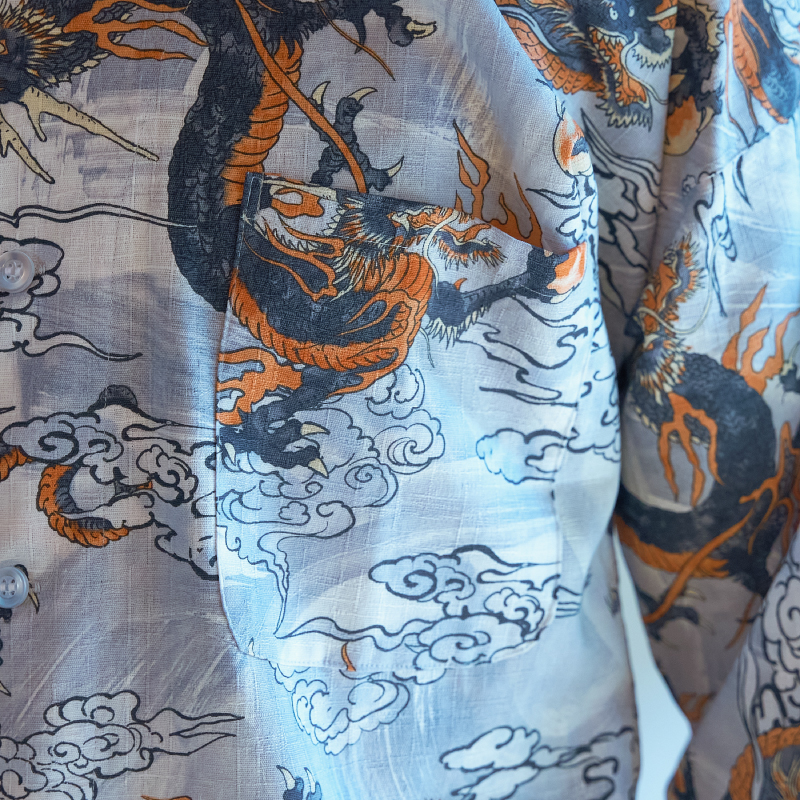 鯉口シャツ 雲竜 グレー