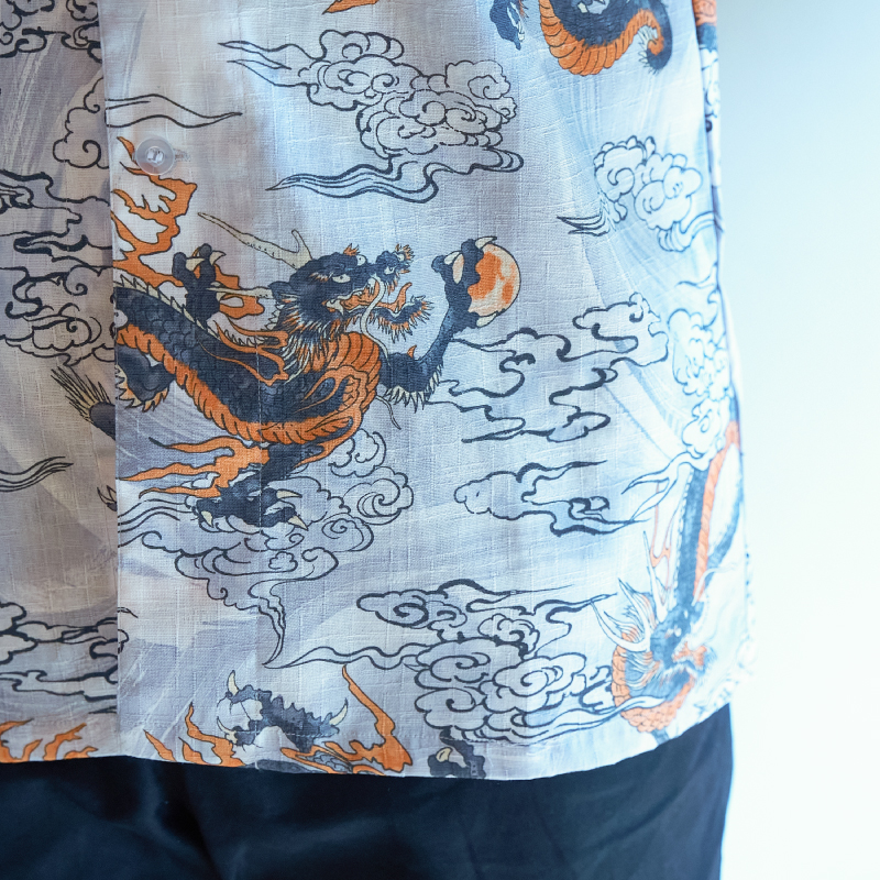 鯉口シャツ 雲竜 グレー