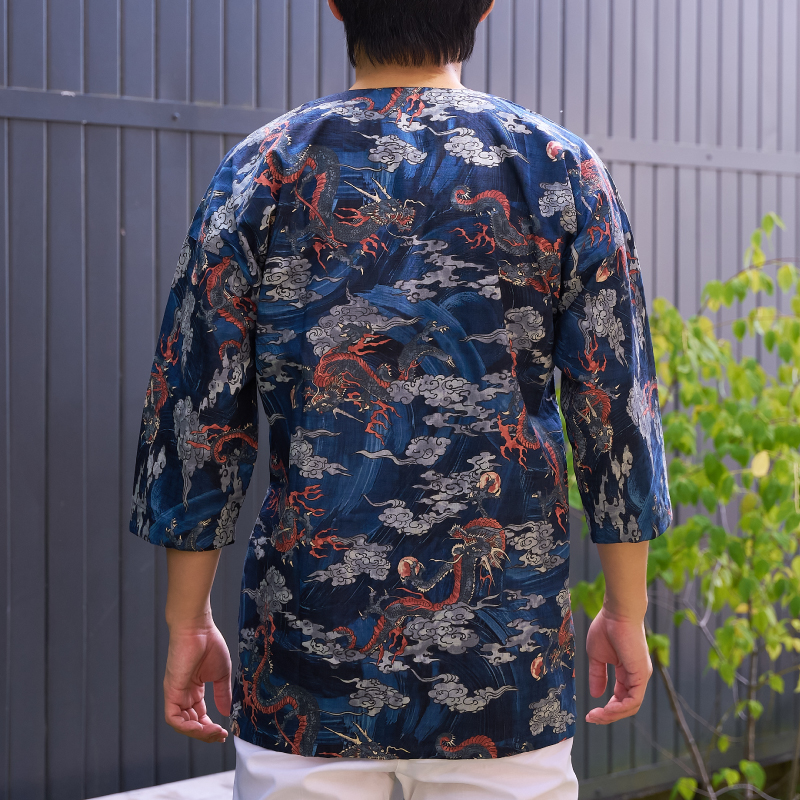 鯉口シャツ 雲竜 ネイビー