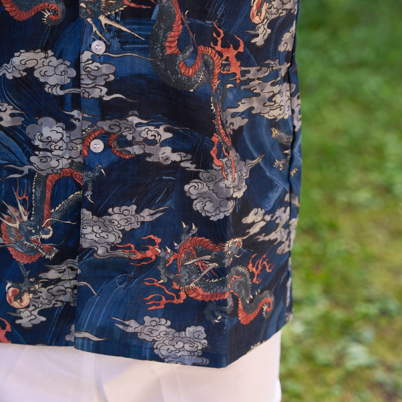 鯉口シャツ 雲竜 ネイビー