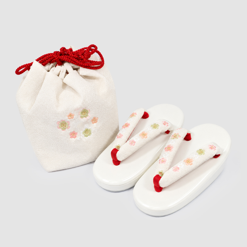 草履・巾着2点セット 刺繍 No.926 白