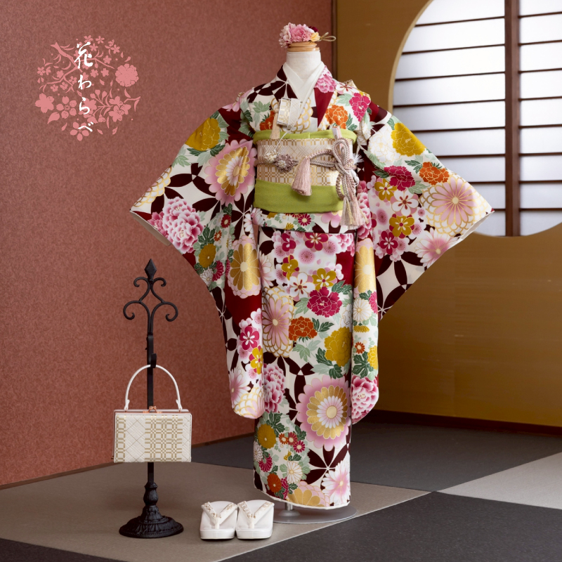  花わらべ 7才女児 着物 WP-1 古典（エンジ）