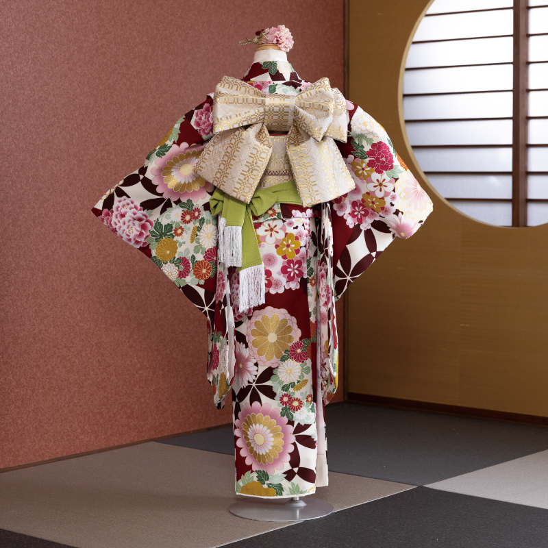  花わらべ 7才女児 着物 WP-1 古典（エンジ）